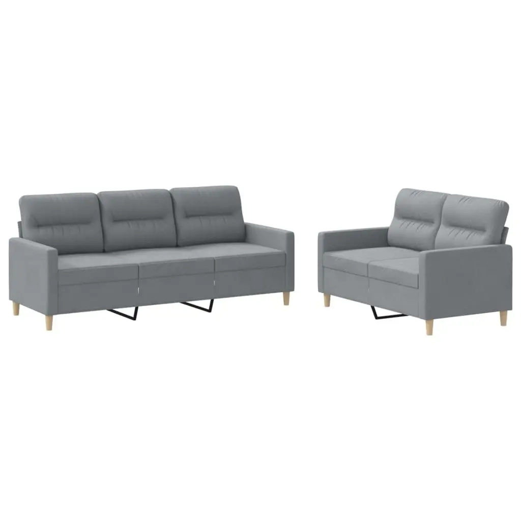 2 Piece Sofa Set Grey Fabric Cushions