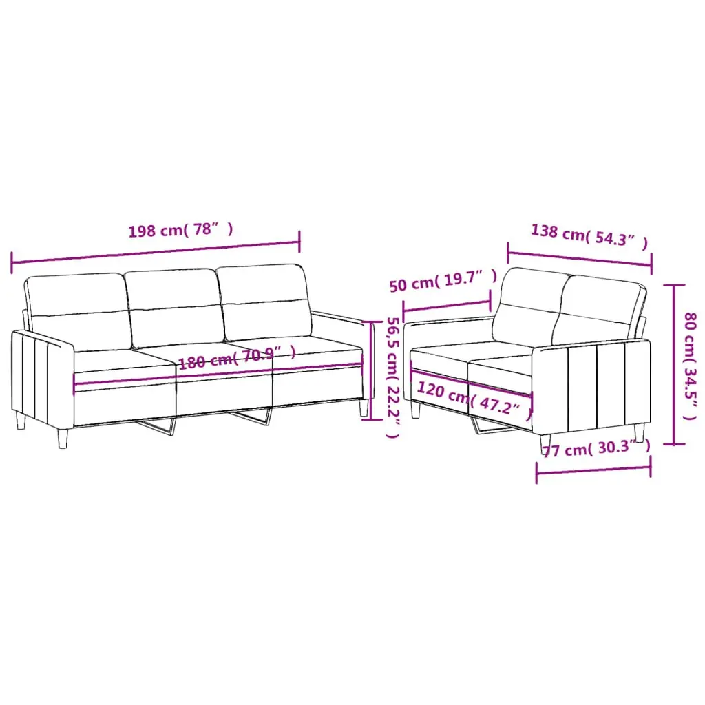 2 Piece Sofa Set Grey Fabric Cushions