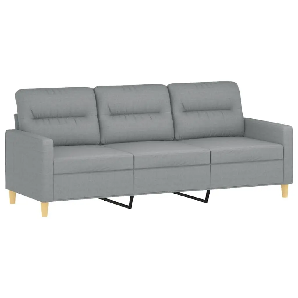 3 Piece Sofa Set with Footstool Grey Fabric Living Room Furniture Seating