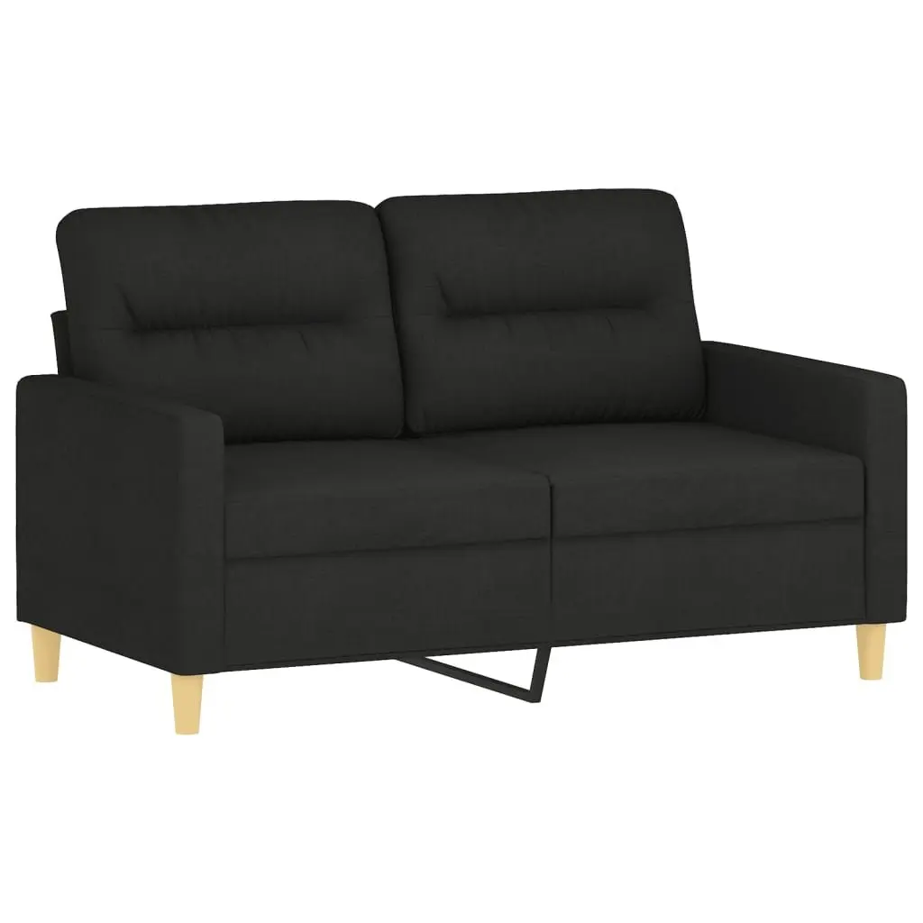 2 Piece Fabric Sofa Set Black with Roll Pillows Lounge Suite Comfortable Seating
