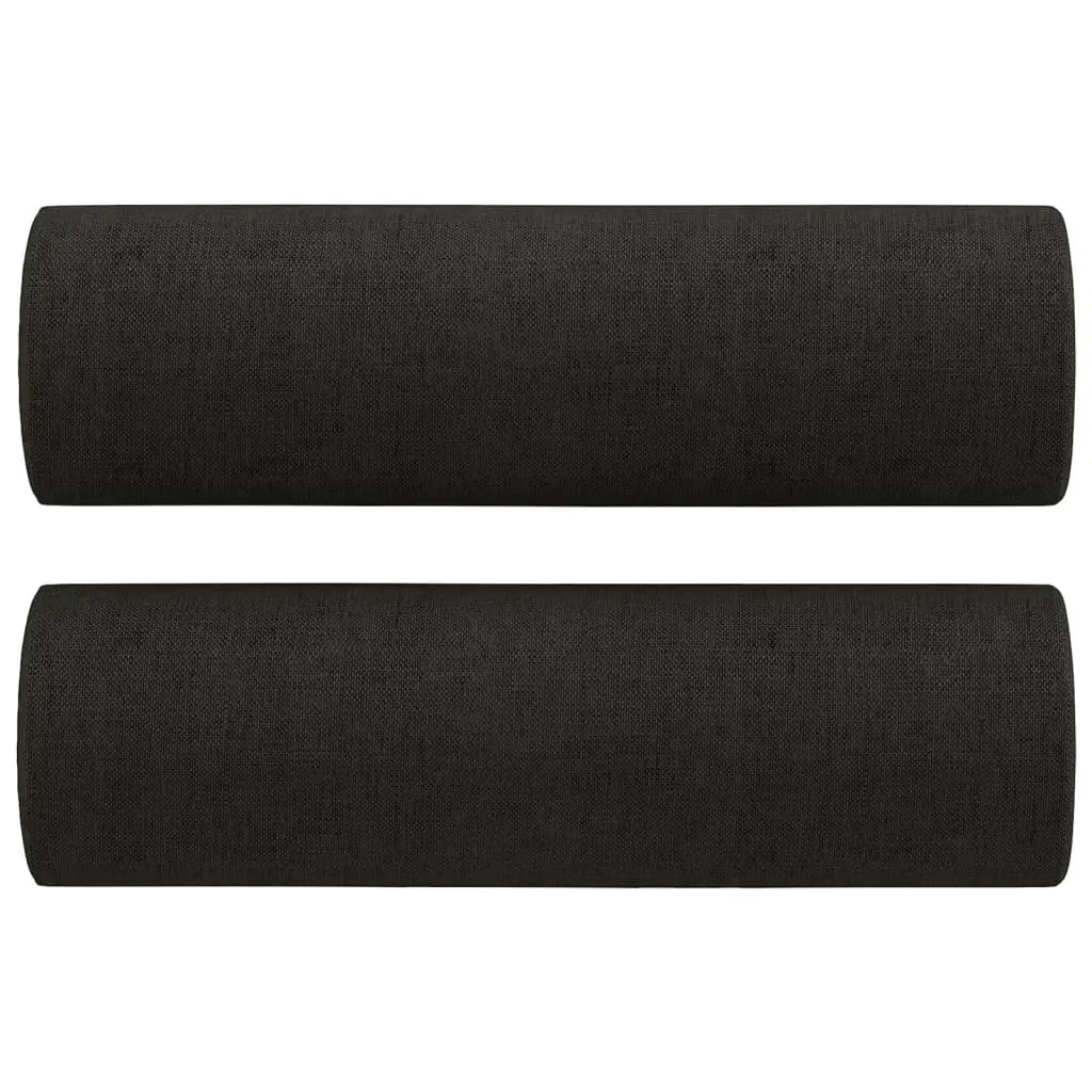 2 Piece Fabric Sofa Set Black with Roll Pillows Lounge Suite Comfortable Seating