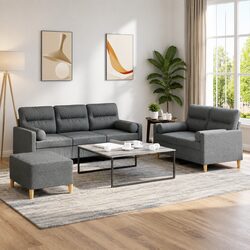 Comfort-Focused 3 Piece Sofa Set with Footstool & Pillows