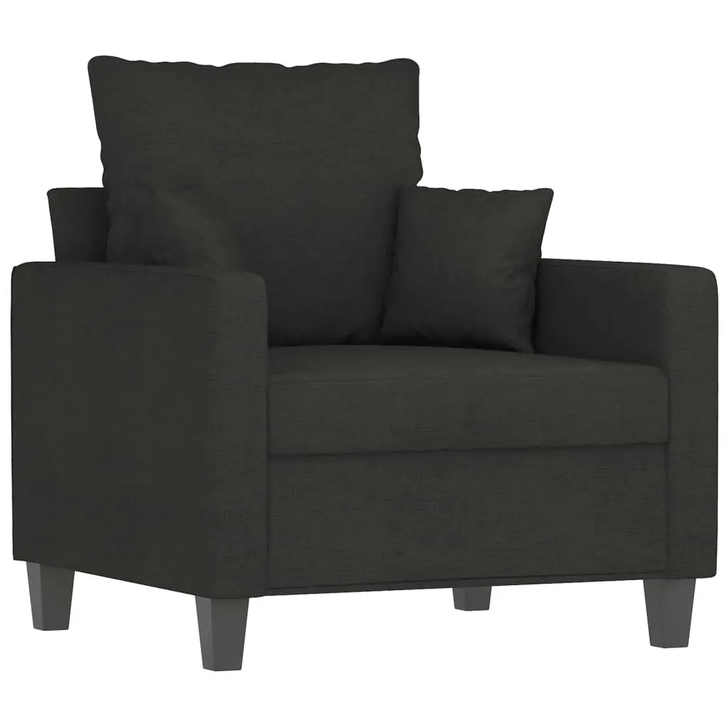 3 Piece Sofa Set with Throw Pillows Black Fabric Lounge Suite Living Room Couch