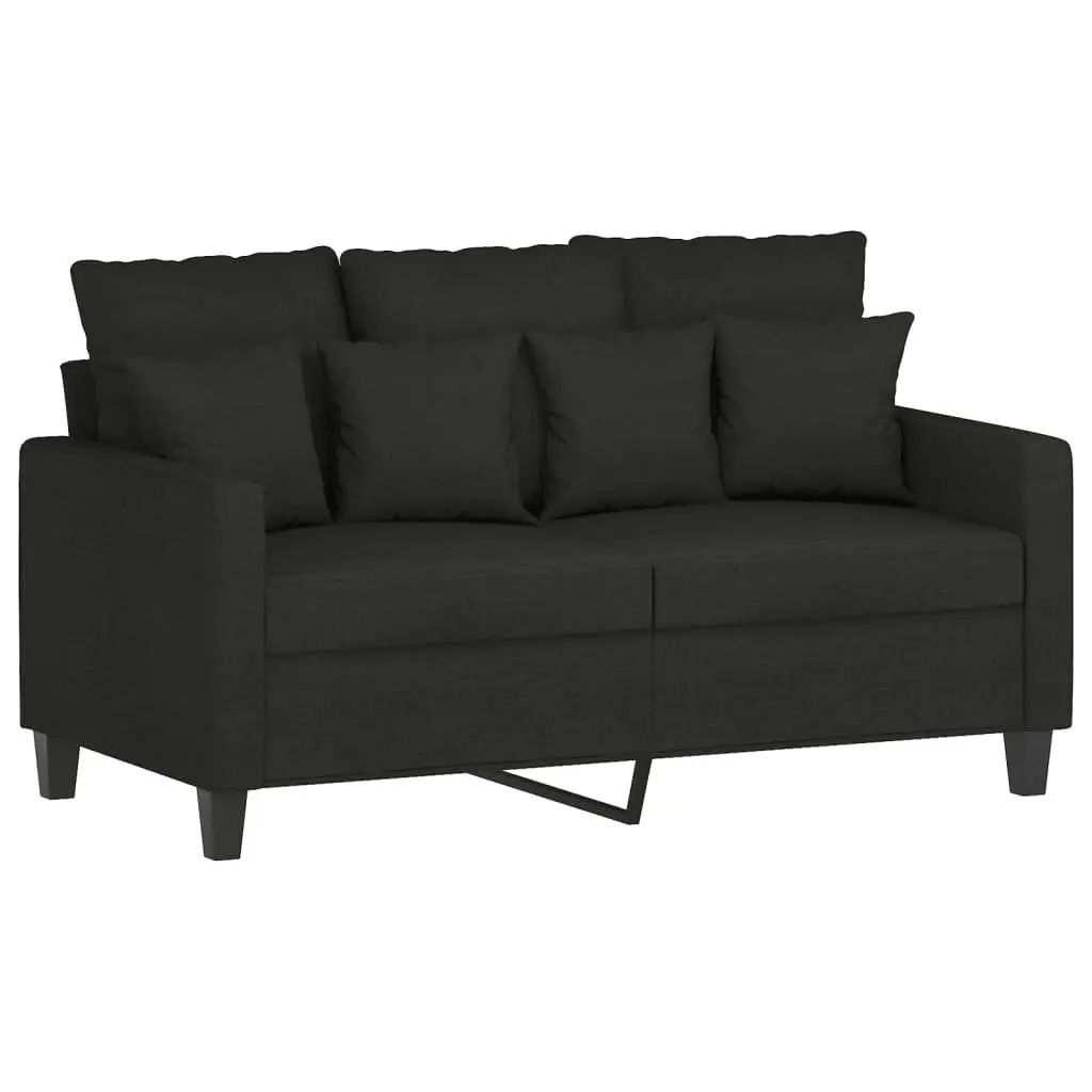 3 Piece Sofa Set with Throw Pillows Black Fabric Lounge Suite Living Room Couch
