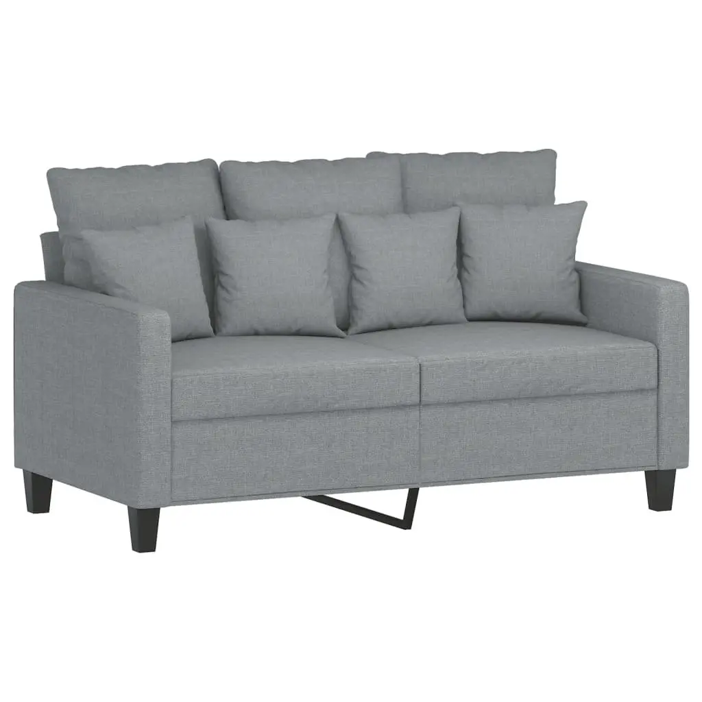 4 Piece Sofa Set Grey Fabric Couch with Throw Pillows and Footstool