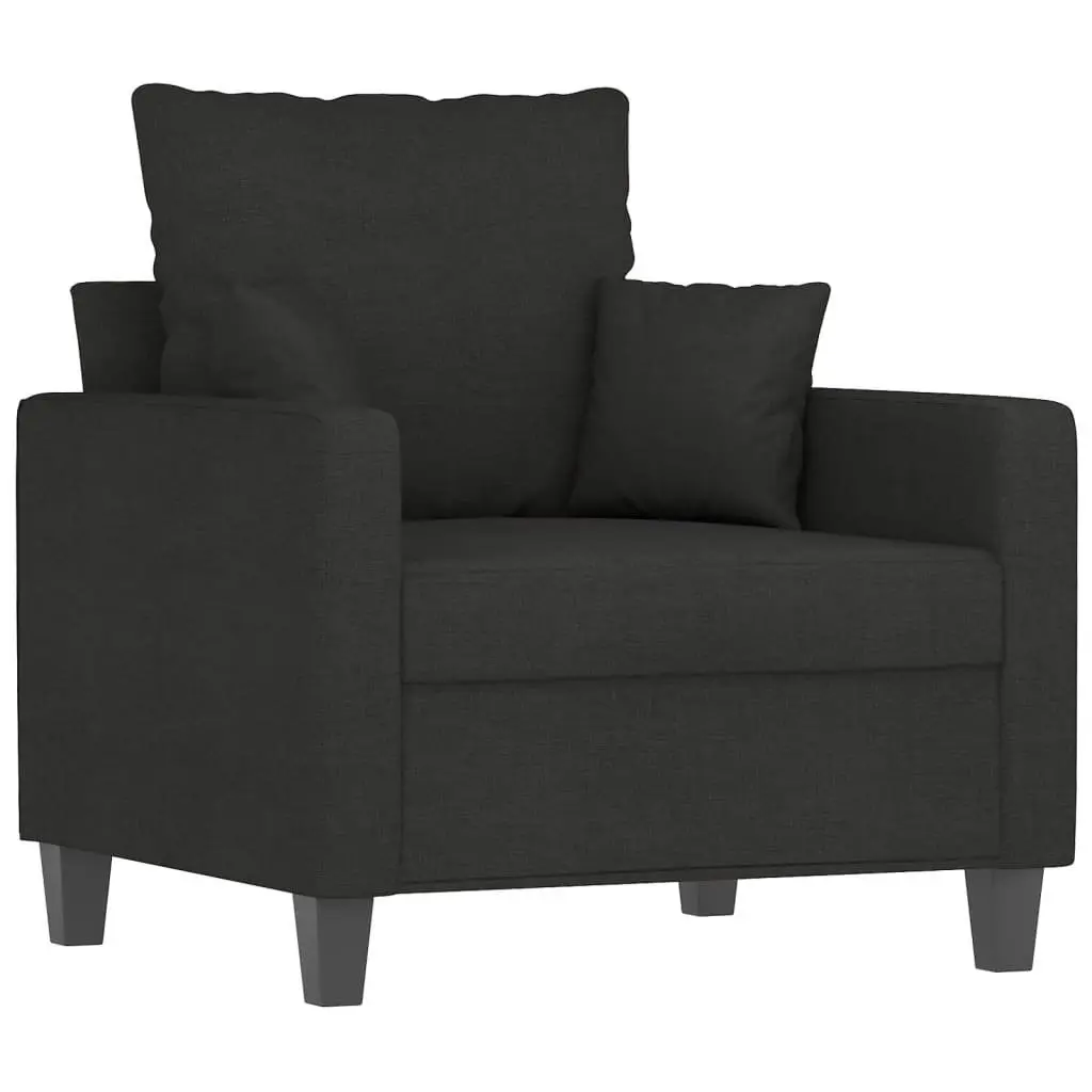 4 Piece Sofa Set with Throw Pillows and Footstool Black Fabric Living Room