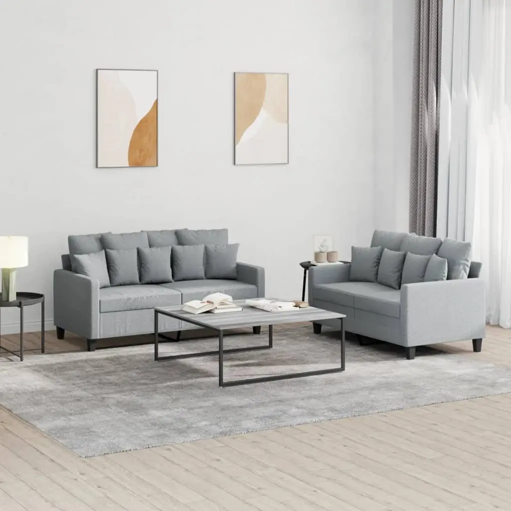2 Piece Sofa Set Grey Fabric Construction for Living Room Seating