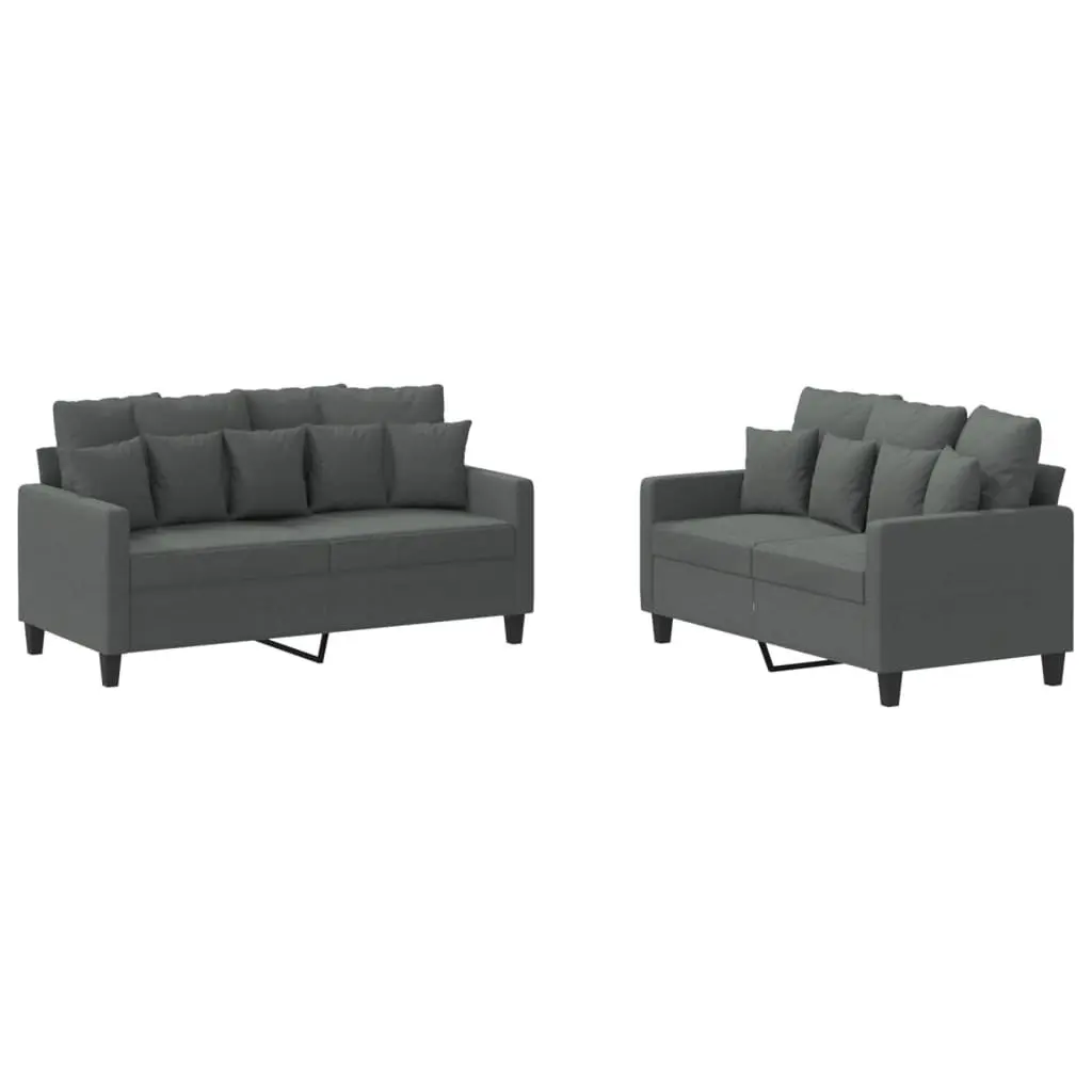 2 Piece Sofa Set Grey Fabric Lounge Suite with Cushions Comfortable Seating
