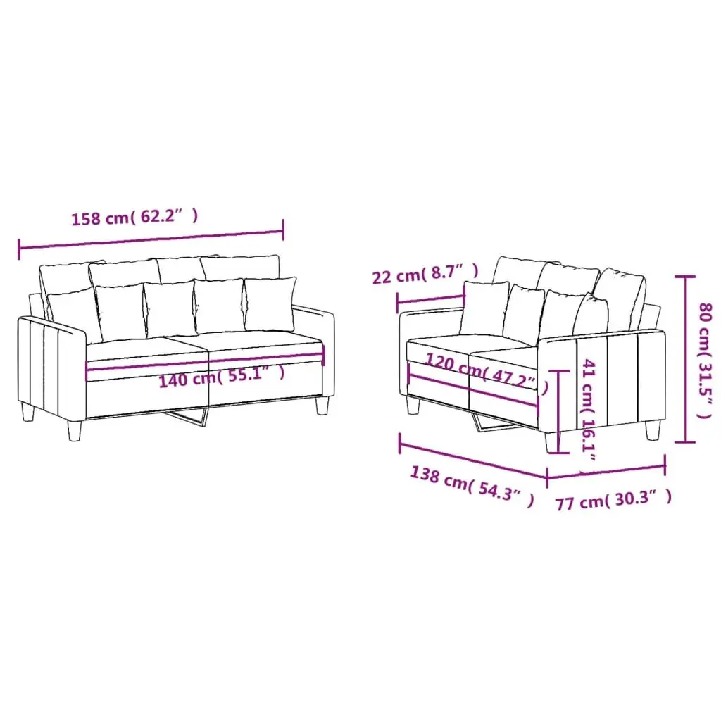 2 Piece Sofa Set Grey Fabric Lounge Suite with Cushions Comfortable Seating