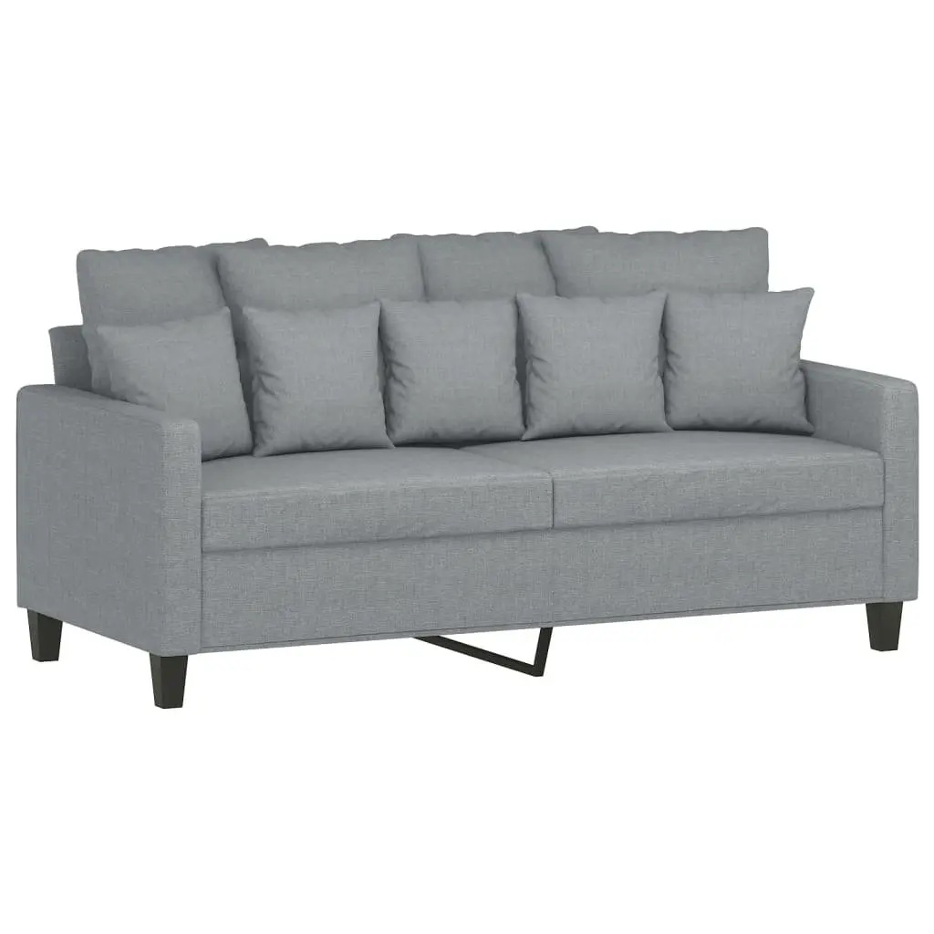 3 Piece Sofa Set Fabric Grey Lounge with Cushions and Footstool