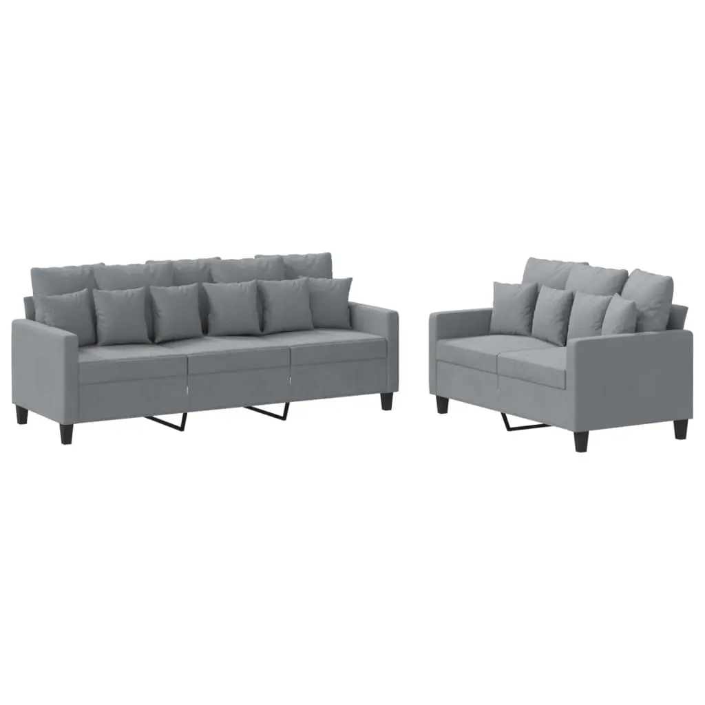 2 Piece Sofa Set Grey Fabric Padded Seating with Armrests