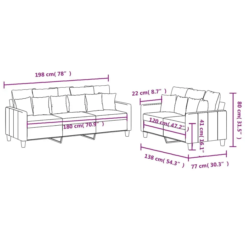 2 Piece Sofa Set Grey Fabric Padded Seating with Armrests