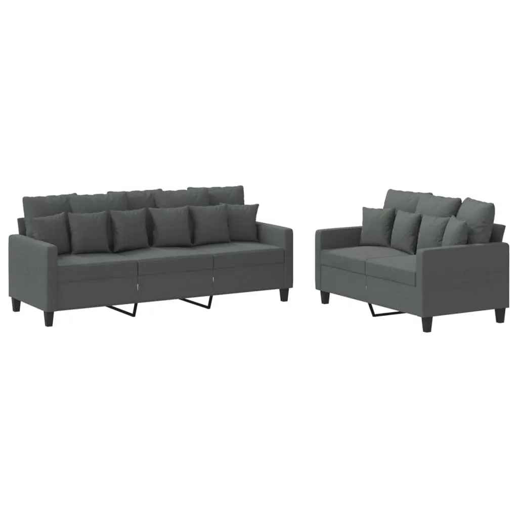 2 Piece Sofa Set Grey Fabric Couch Cushions Living Room Furniture Seating Suite