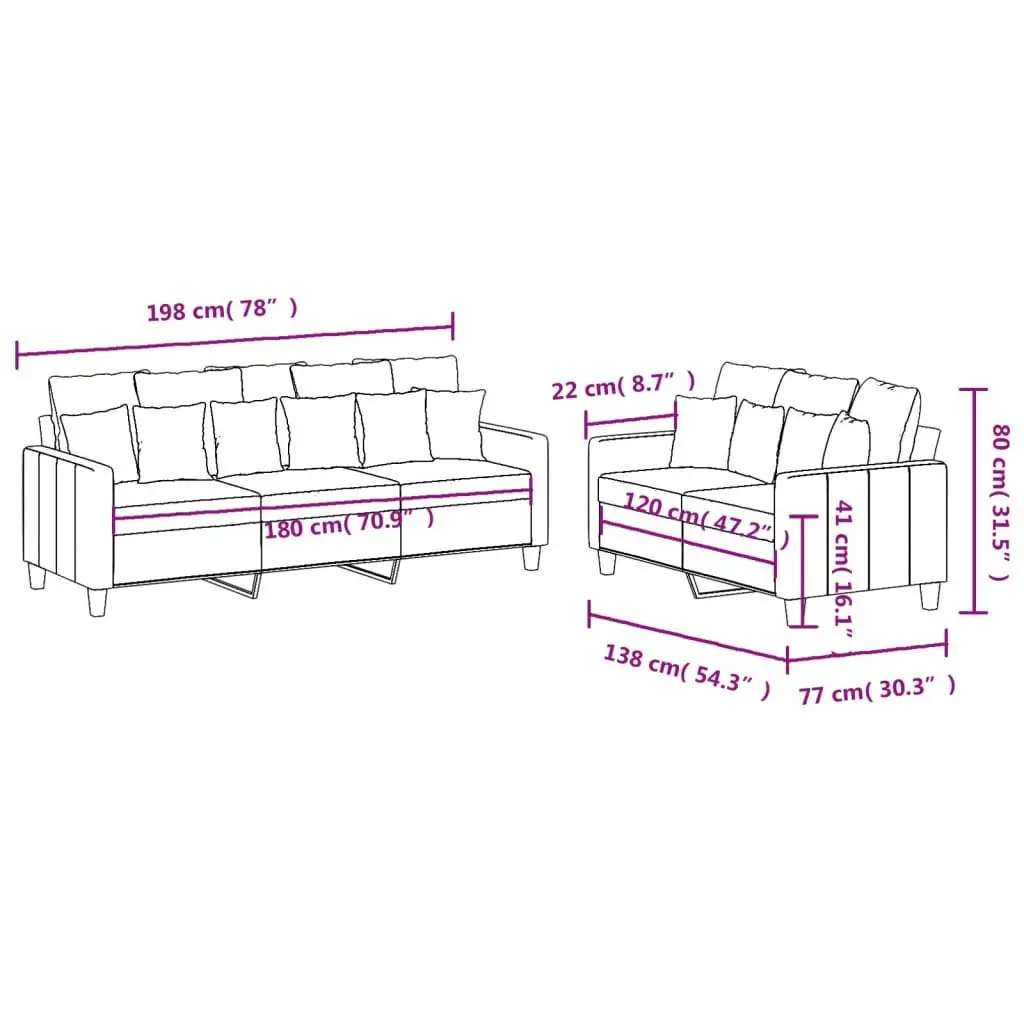 2 Piece Sofa Set Grey Fabric Couch Cushions Living Room Furniture Seating Suite