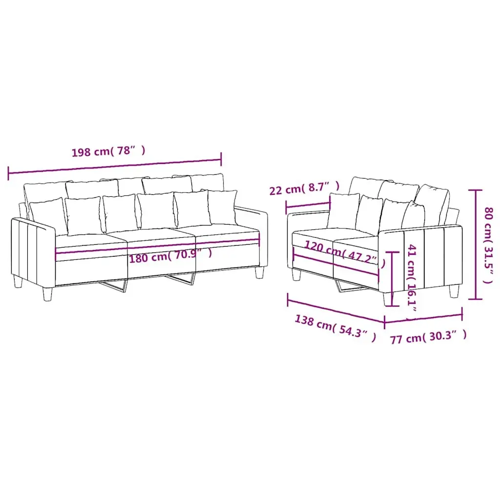 2 Piece Sofa Set with Cushions Black Fabric Couch Living Room Seating Lounge