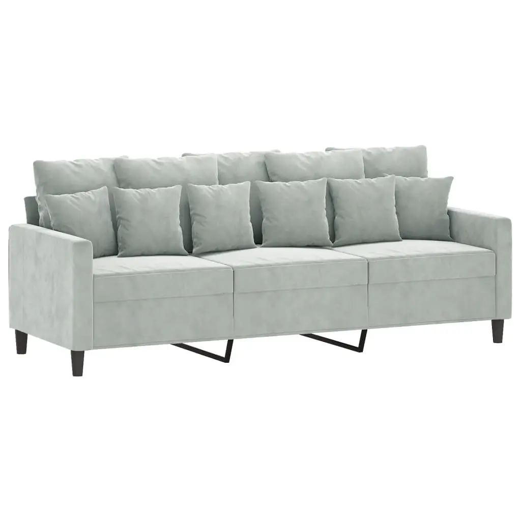3 Piece Sofa Set Grey Velvet Lounge Suite with Cushions Living Room Furniture