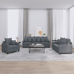 Comfortable 3 Piece Grey Velvet Sofa Set for Living Room