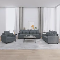 Comfortable 3 Piece Grey Velvet Sofa Set for Living Room