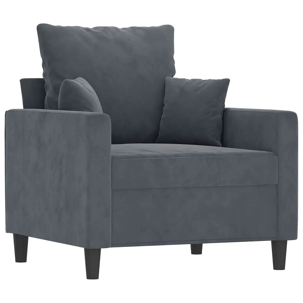 Sofa Set Velvet 4 Piece Grey Compact Living Room Furniture with Footstool