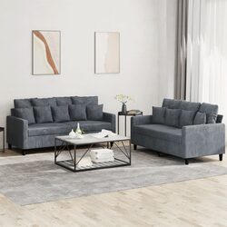 Comfortable 2 Piece Grey Velvet Sofa for Daily Use
