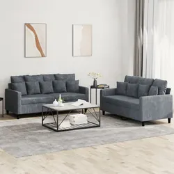 Comfortable 2 Piece Grey Velvet Sofa for Daily Use