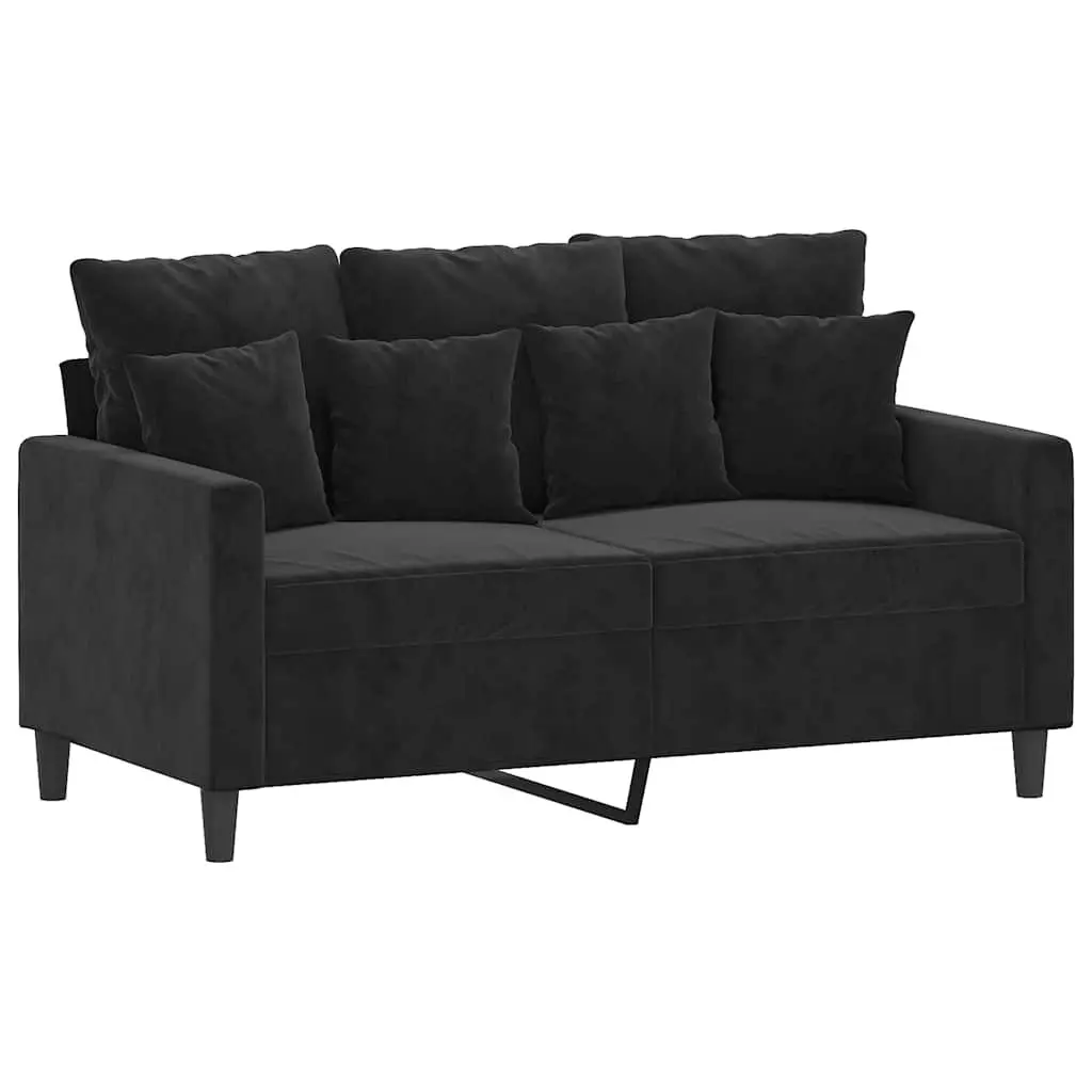 3 Piece Sofa Set Black Velvet Cushions Living Room Furniture Footstool