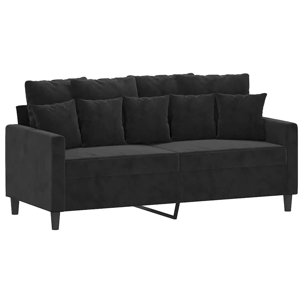 3 Piece Sofa Set Black Velvet Cushions Living Room Furniture Footstool
