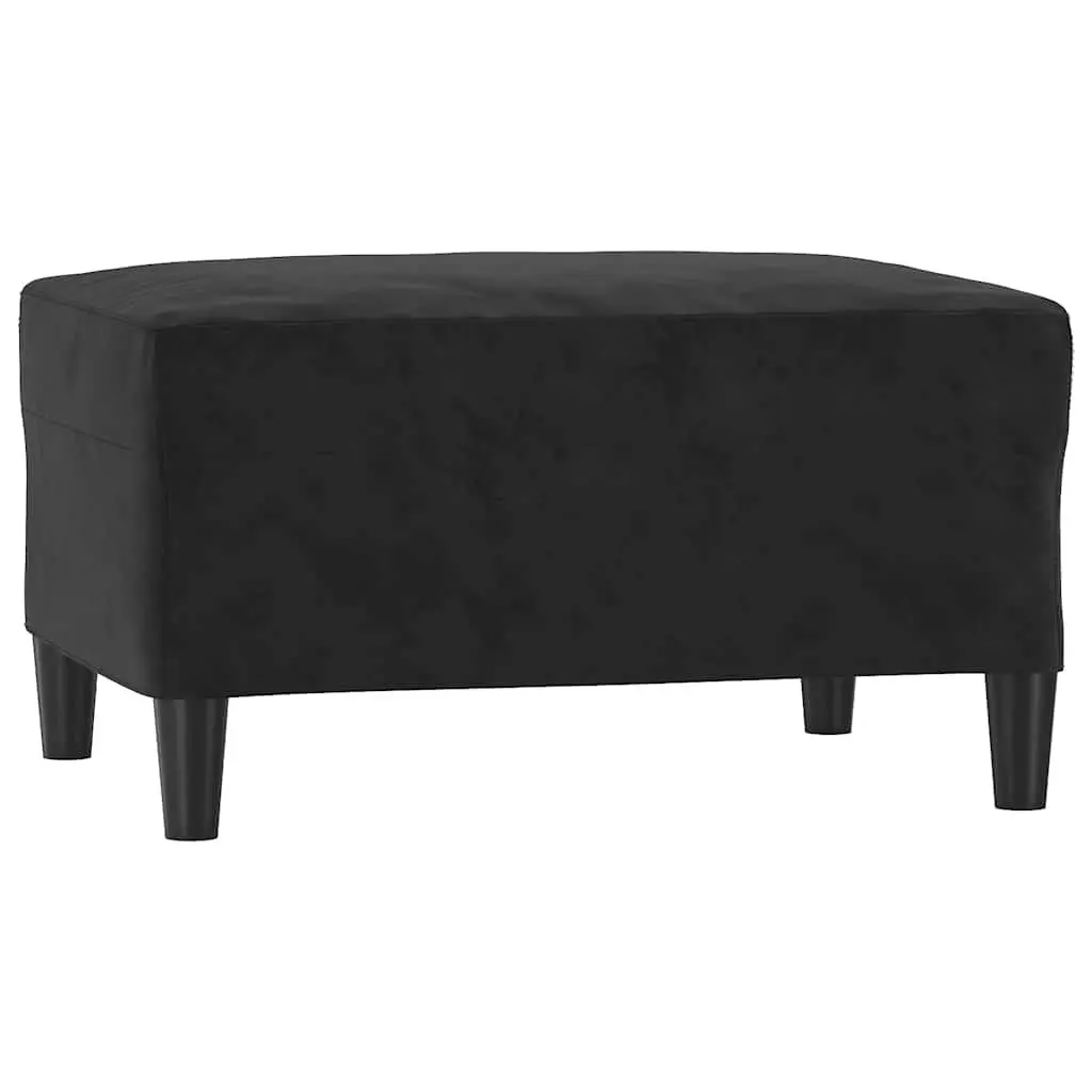 3 Piece Sofa Set Black Velvet Cushions Living Room Furniture Footstool