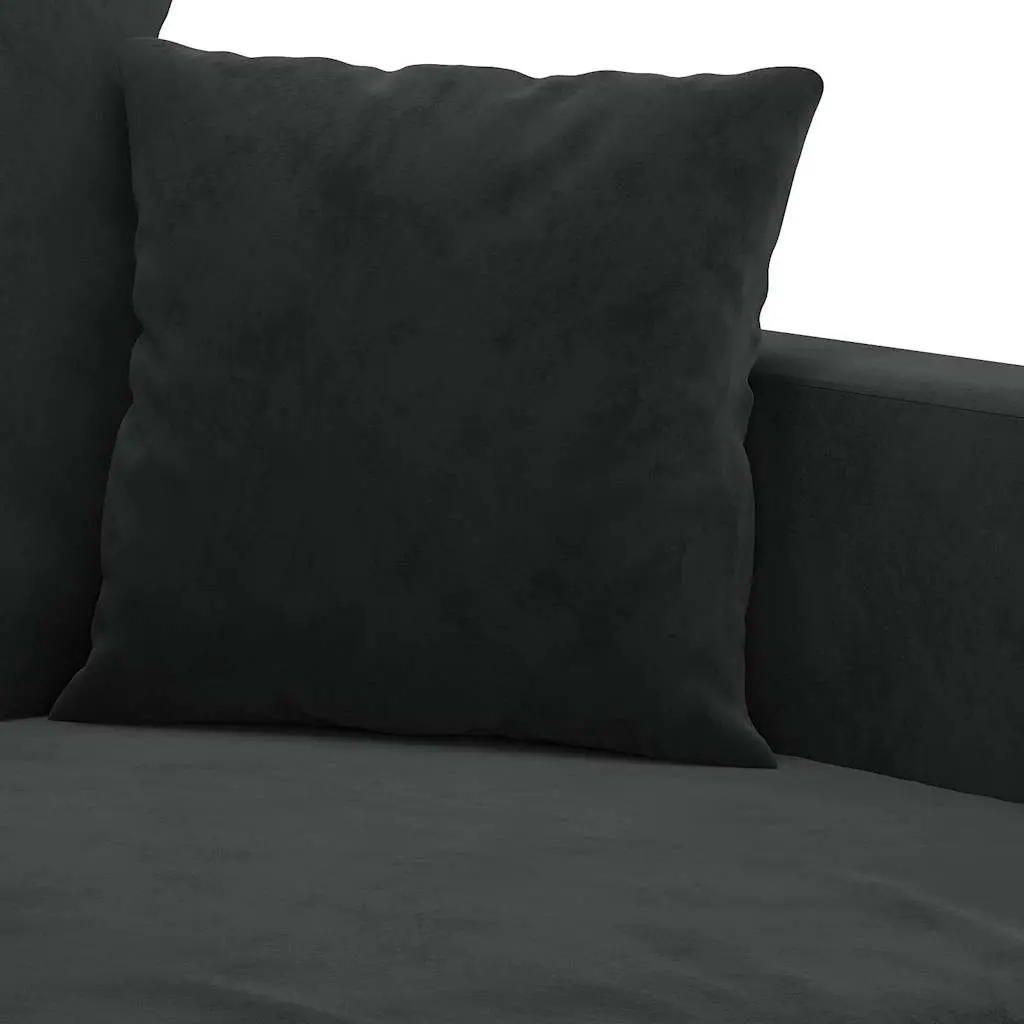 3 Piece Sofa Set Black Velvet Cushions Living Room Furniture Footstool