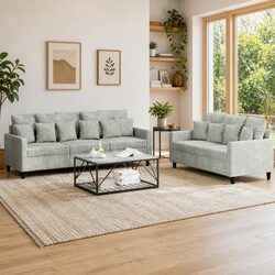 Functional 2 Piece Sofa Set with Cushions in Grey Velvet