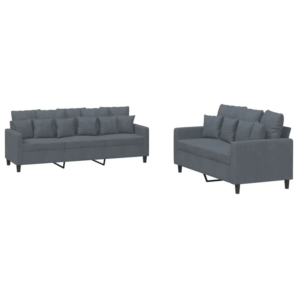 2 Piece Sofa Set Velvet Grey