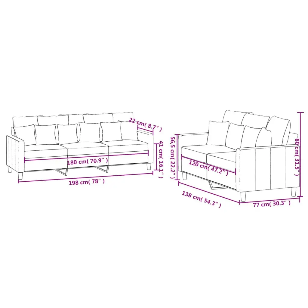 2 Piece Sofa Set Velvet Grey