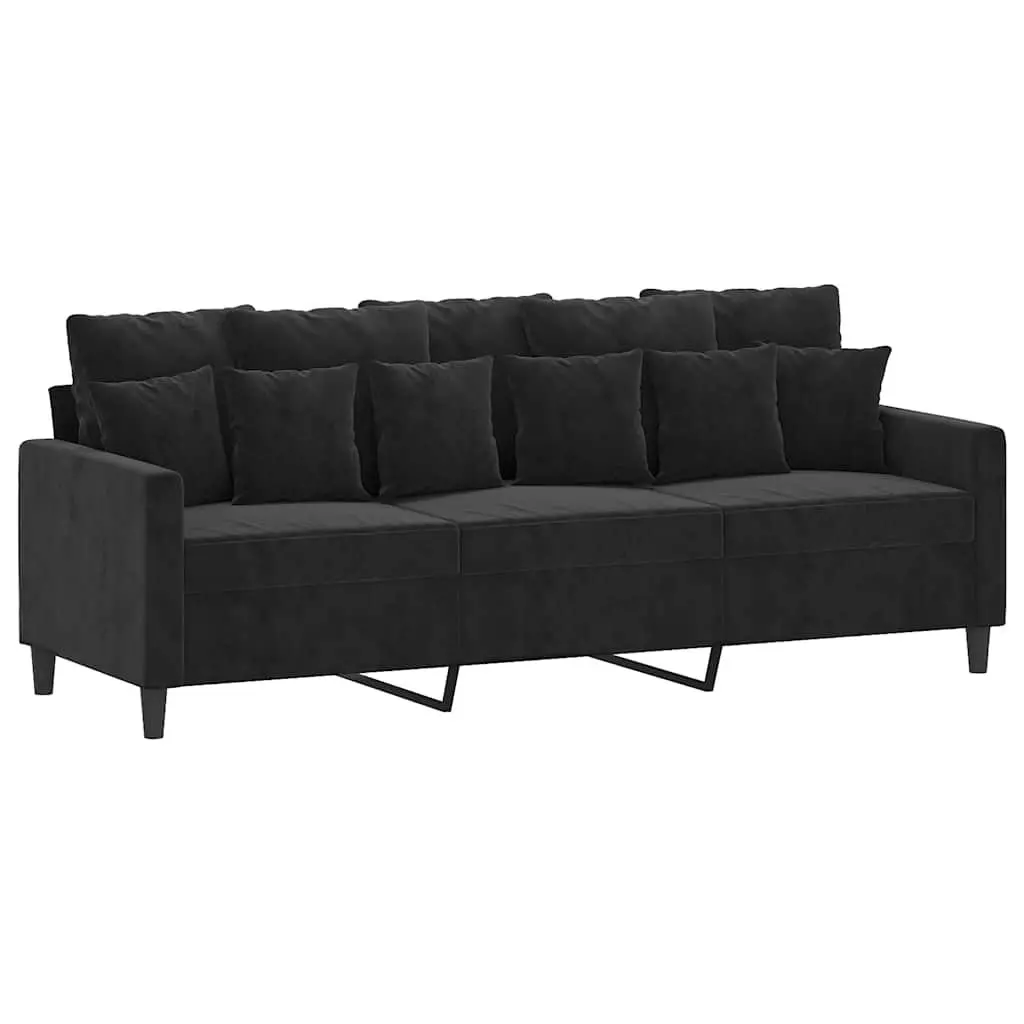 2 Piece Sofa Set with Cushions Black Velvet Comfortable Seating Living Room