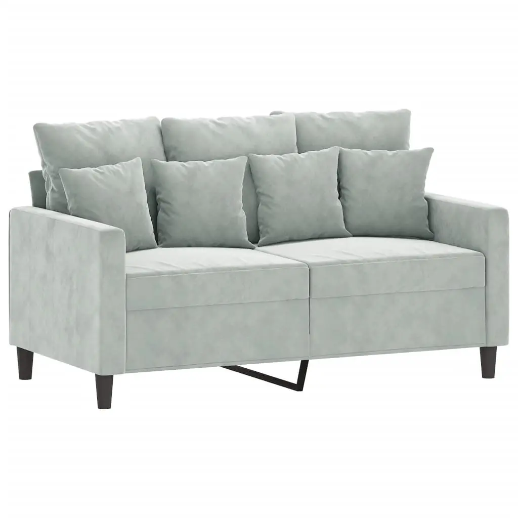 3 Piece Sofa Set Grey Velvet Lounge Couch with Cushions Footstool Living Room