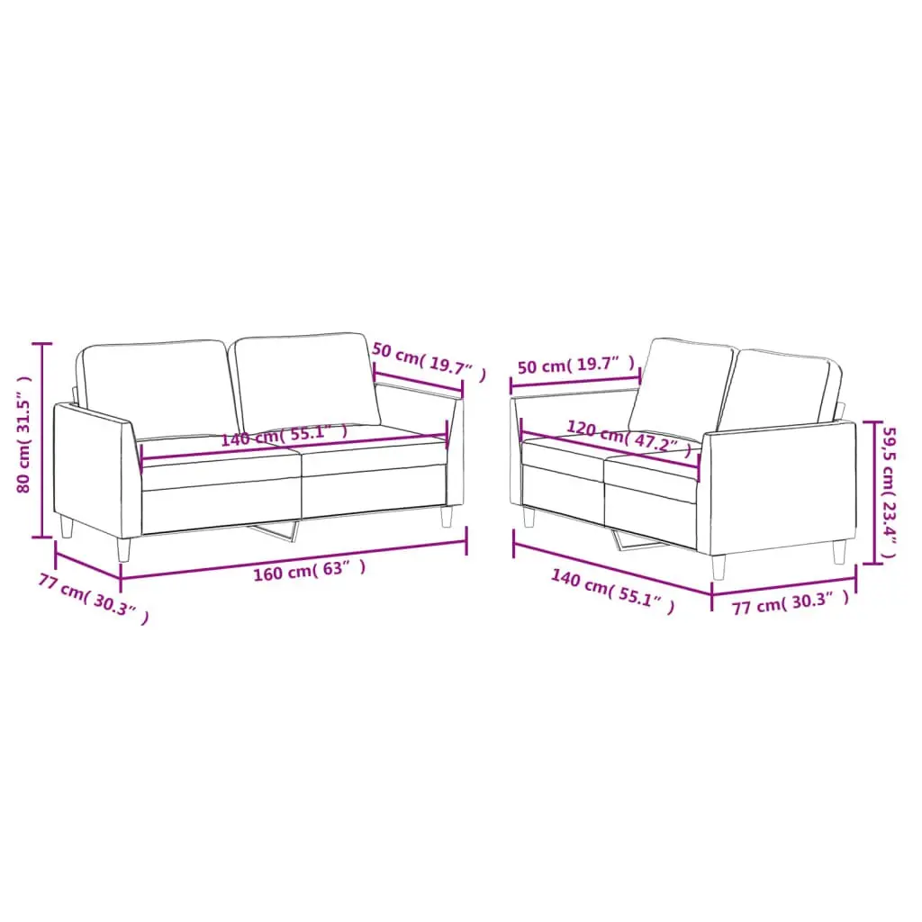 2 Piece Sofa Set Brown Faux Leather Lounge Suite Cushioned Couch Living Room