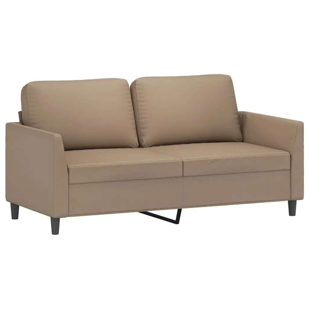 3 Piece Sofa Set with Footstool Brown Faux Leather Living Room Furniture