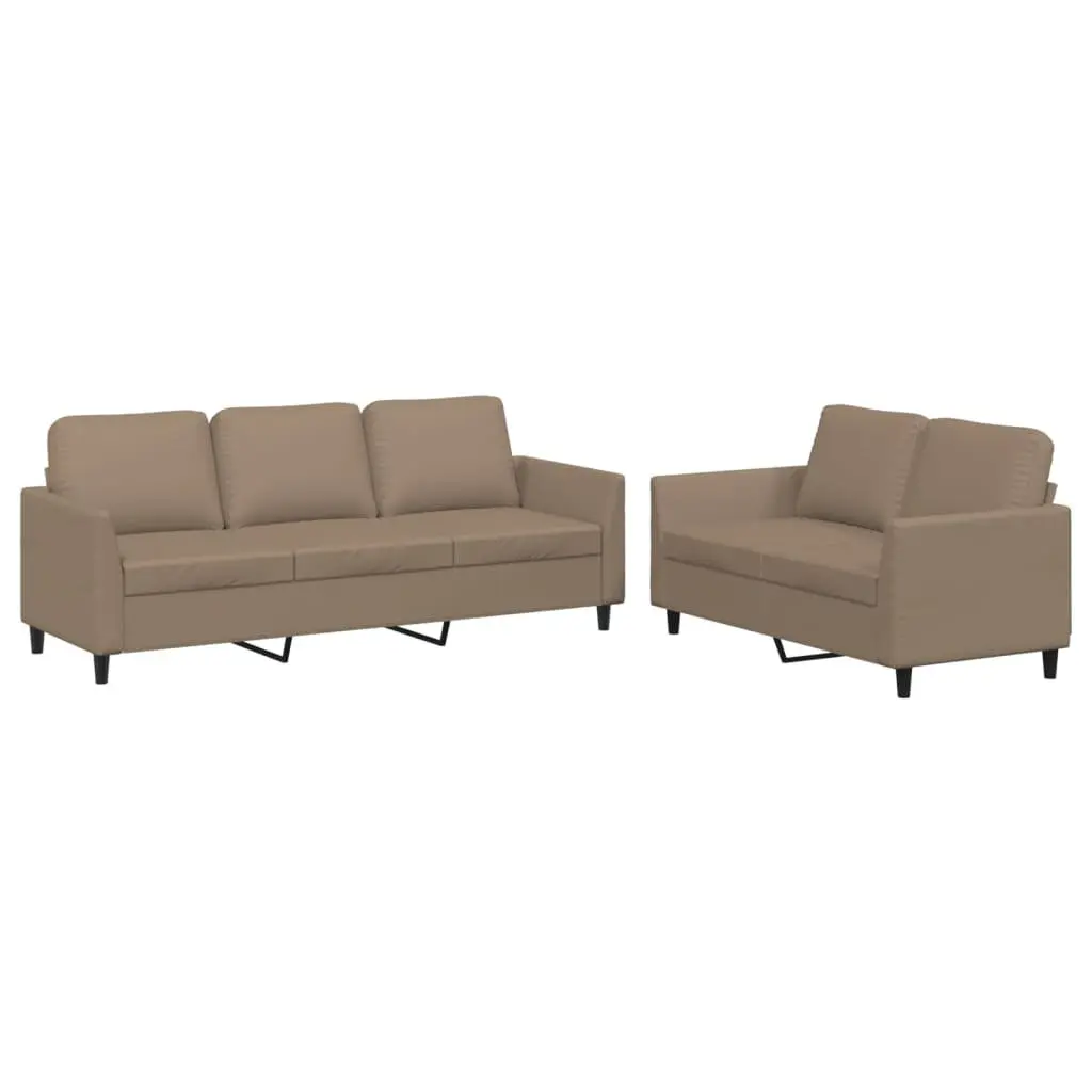 2 Piece Sofa Set Brown Faux Leather Couch Living Room Furniture with Cushions