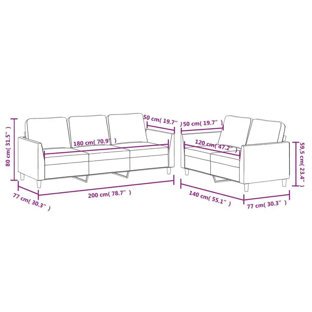 2 Piece Sofa Set Brown Faux Leather Couch Living Room Furniture with Cushions