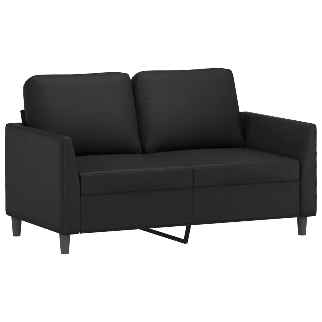 3 Piece Sofa Set with Cushions Footstool Black Faux Leather Living Room