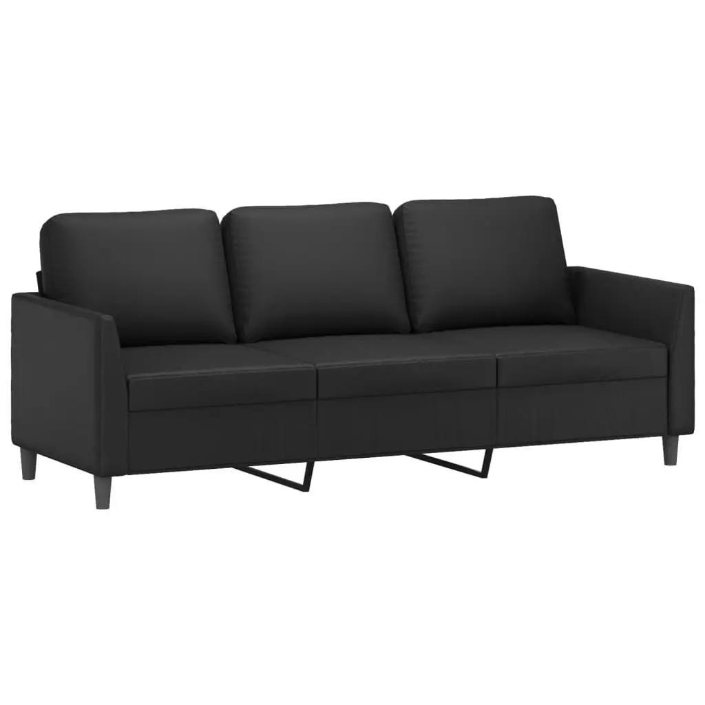 3 Piece Sofa Set with Cushions Footstool Black Faux Leather Living Room