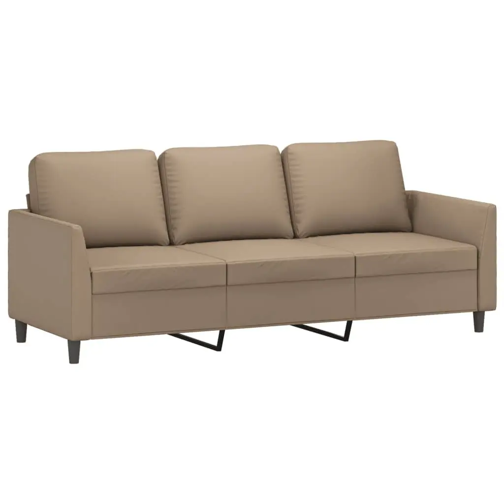 3 Piece Sofa Set Brown Faux Leather Living Room Furniture Couch with Footstool