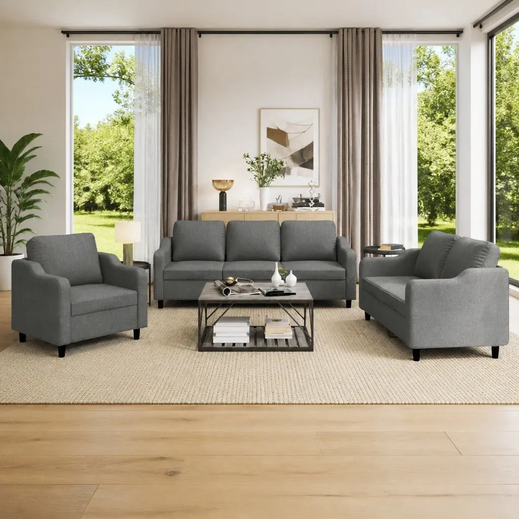 3 Piece Sofa Set Fabric Grey