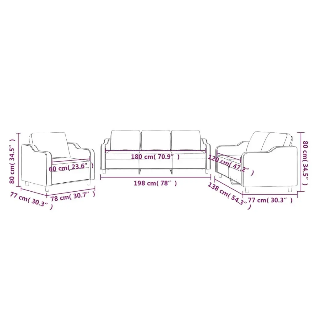 3 Piece Sofa Set Fabric Grey