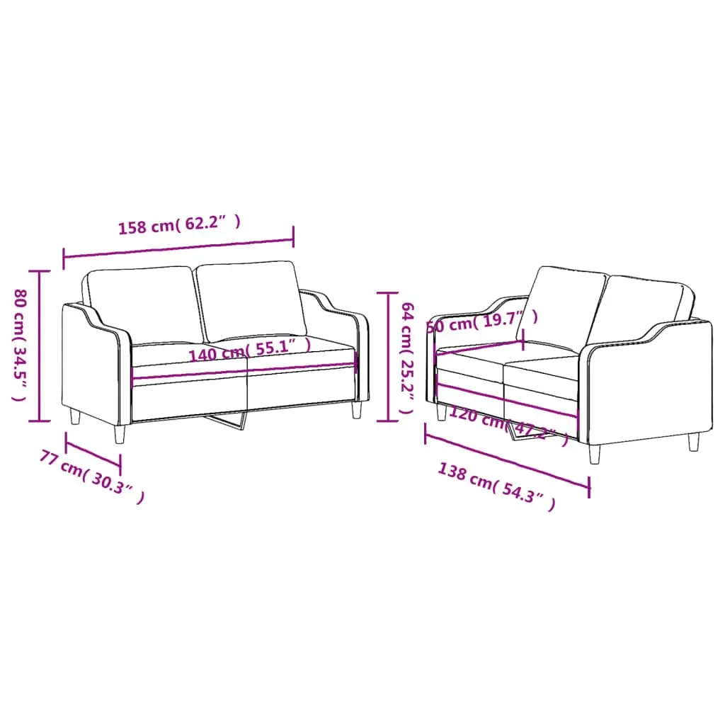 2 Piece Sofa Set Grey Fabric Cushions Comfortable Living Room Furniture Lounge