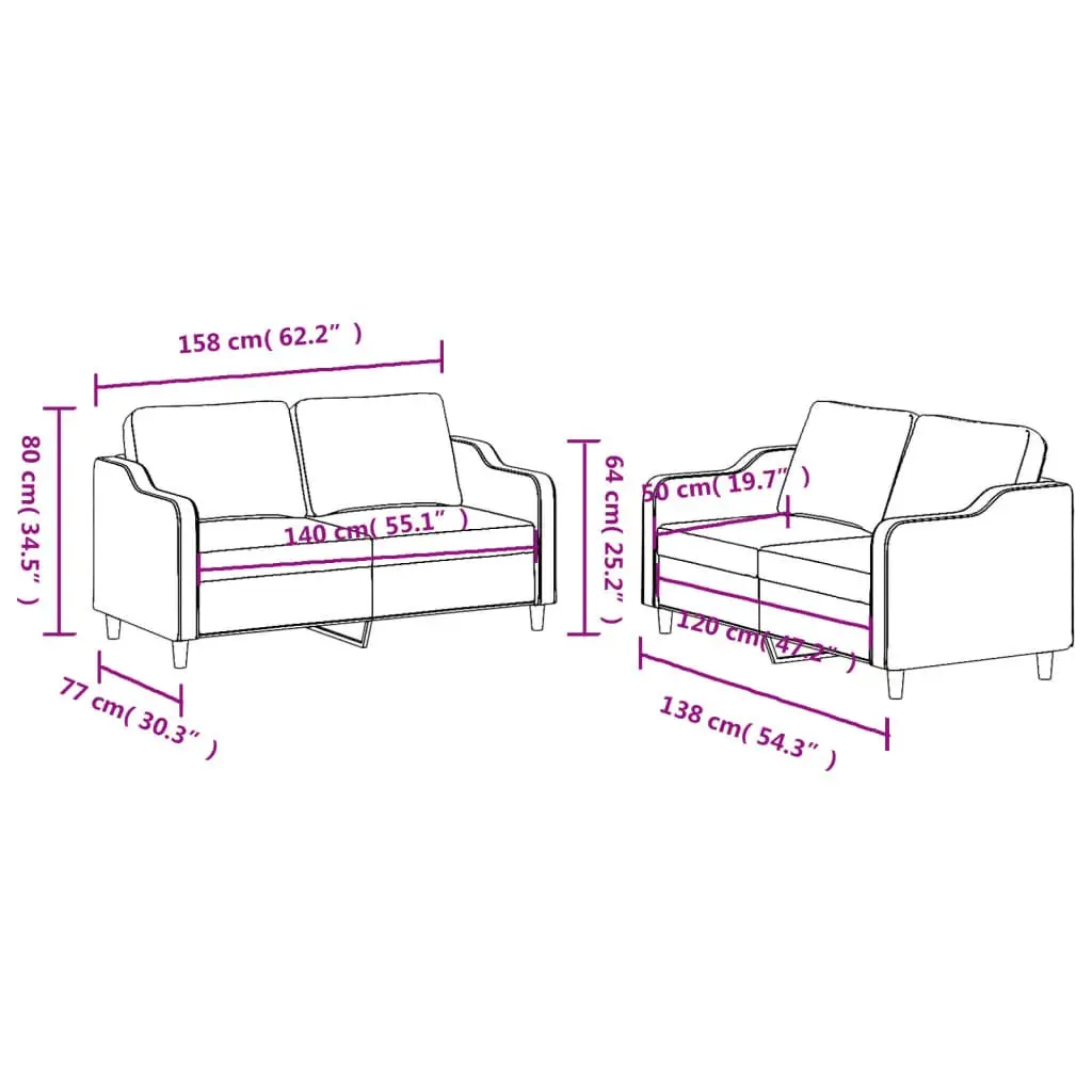 2 Piece Sofa Set Grey Fabric Plywood and Metal Lounge Suite Armchairs