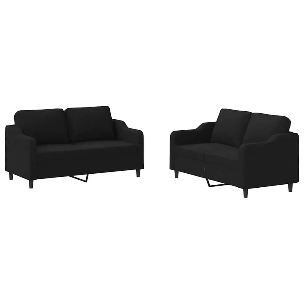 2 Piece Sofa Set with Cushions Black Fabric Lounge Suite Living Room Seating