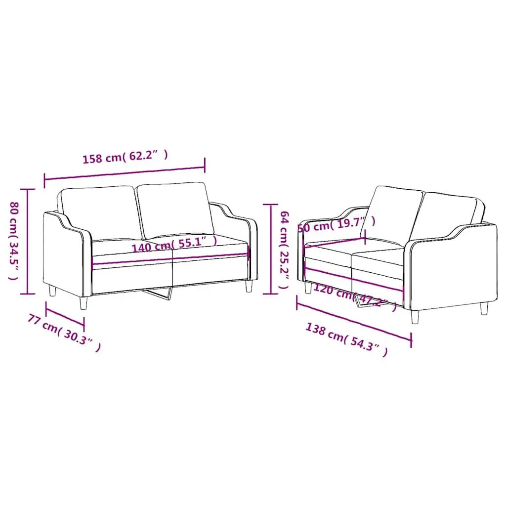 2 Piece Sofa Set with Cushions Black Fabric Lounge Suite Living Room Seating