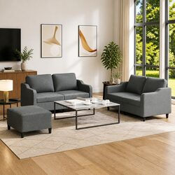 Practical 3 Piece Grey Fabric Sofa Set for Everyday Use