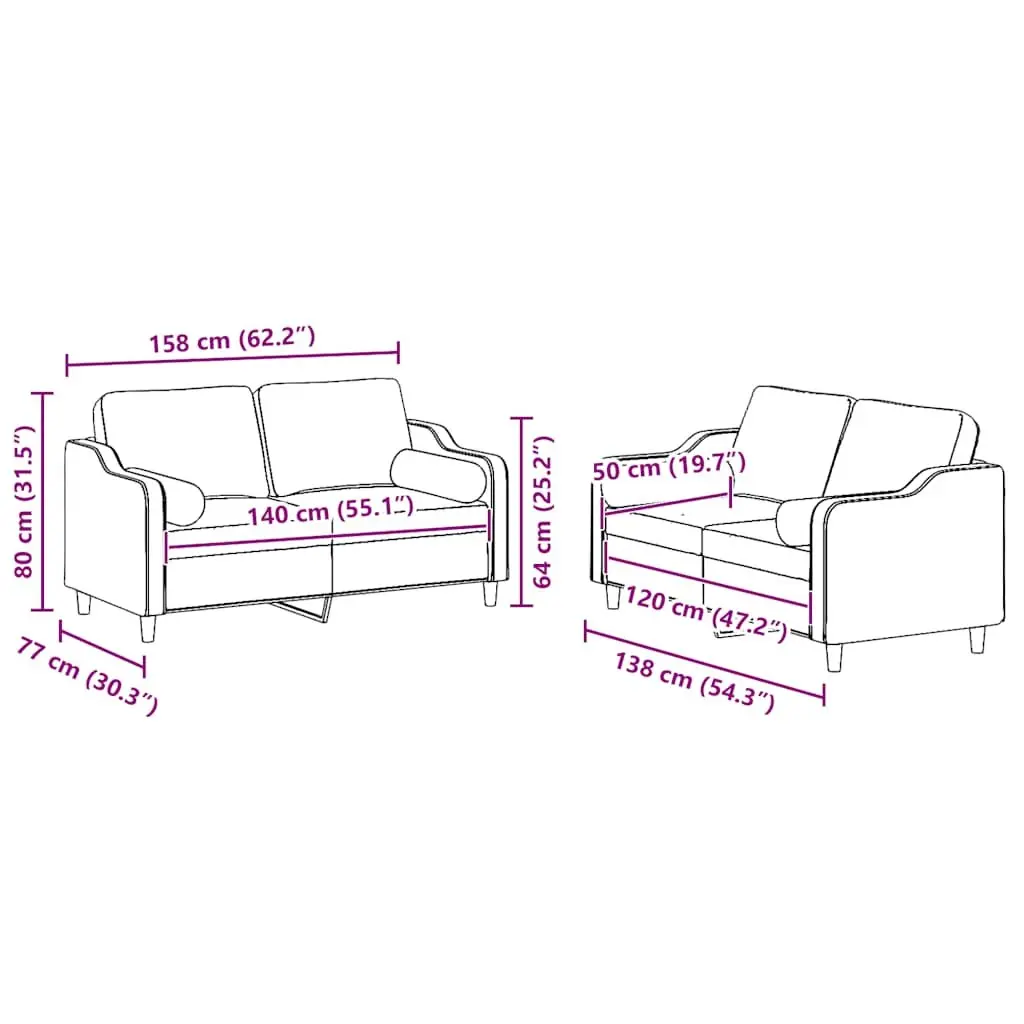 2 Piece Sofa Set with Pillows Grey Fabric Lounge Suite Comfortable Seating