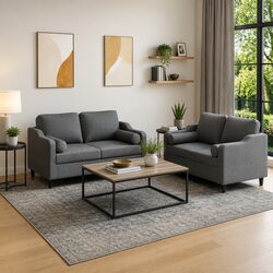 2 Piece Grey Lounge Sofa Set Ideal for Everyday Use